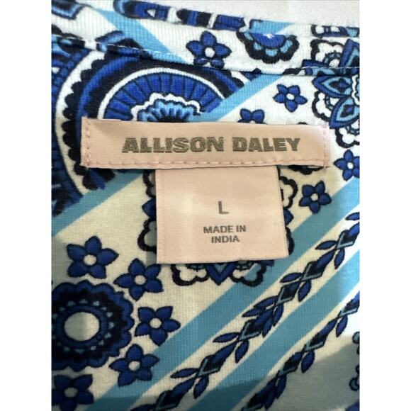 Allison Daley T-Shirts Women’s Floral Embellished Blue White 3/4 Sleeve Sz L - Picture 9 of 9